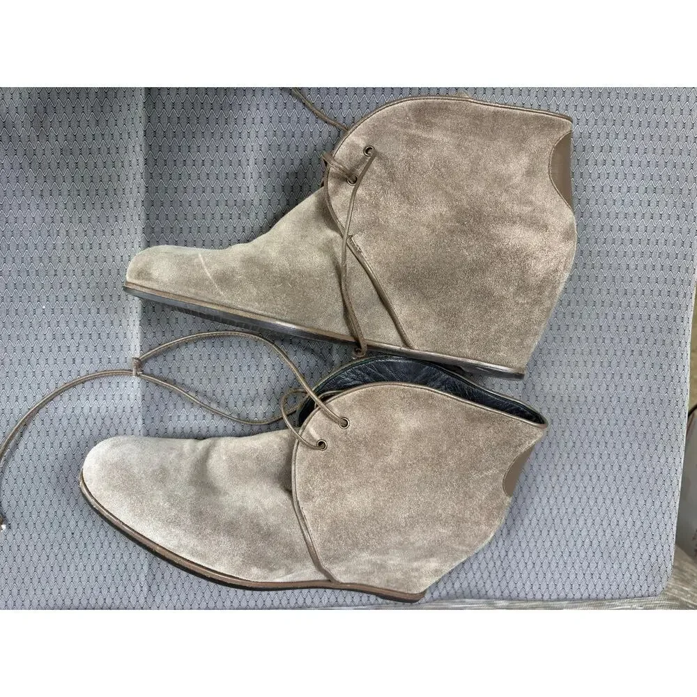 Stuart Weitzman Boots Womens Size 10.5M Brown Suede Wedge Ankle Booties Lace Up